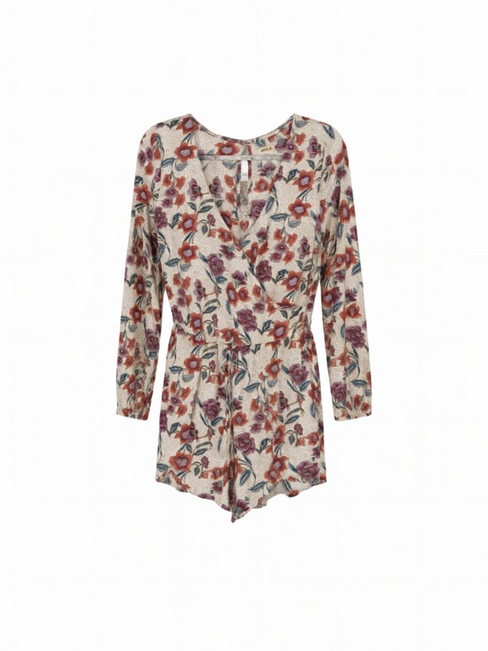 Hollister Beige Red Women's Floral Wrap Romper Women S Beige